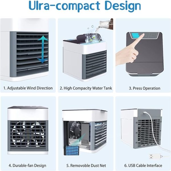 USB Mini Air Cooler | 3‑in‑1 Fan, Humidifier & Ice Boost + LED Night Light – Portable Personal AC