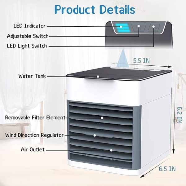 USB Mini Air Cooler | 3‑in‑1 Fan, Humidifier & Ice Boost + LED Night Light – Portable Personal AC