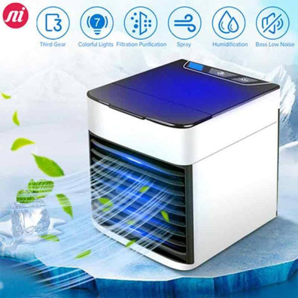 USB Mini Air Cooler | 3‑in‑1 Fan, Humidifier & Ice Boost + LED Night Light – Portable Personal AC