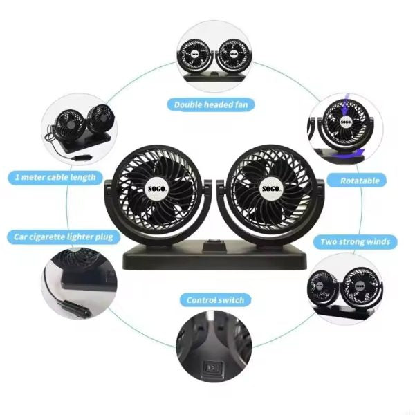 Car Cooling Fan With Dual Head
